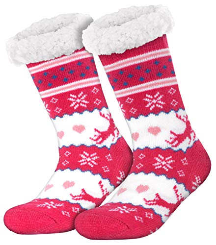 style3 Compagno warme Kuschelsocken mit ABS Anti Rutsch Sohle Wintersocken Herren Damen Socken 1 Paar Einheitsgröße, Farbe:Rentier 1 Pink von style3