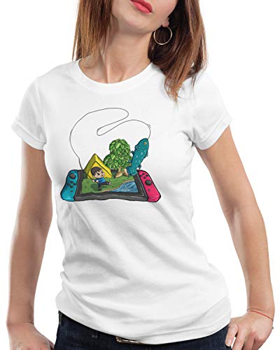 style3 Crossing Fisch Damen T-Shirt Animal Videospiel Horizons, Farbe:Weiß, Größe:L von style3