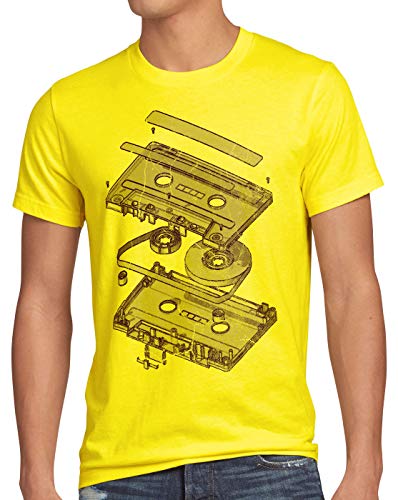 style3 DJ Tape Herren T-Shirt Kassette 3D Turntable Retro, Größe:M, Farbe:Gelb von style3