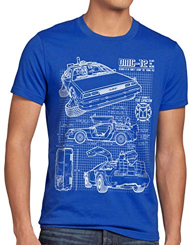 style3 DMC-12 Blaupause T-Shirt Herren Zeitreise 80er McFly Blueprint Auto Car, Größe:L, Farbe:Blau von style3