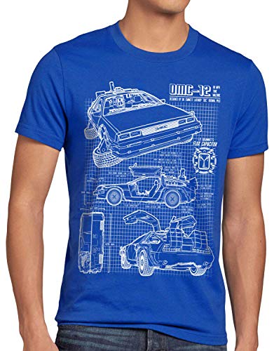 style3 DMC-12 Blaupause T-Shirt Herren Zeitreise 80er McFly Blueprint Auto Car, Größe:XXL, Farbe:Blau von style3