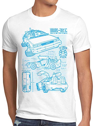 style3 DMC-12 Blaupause T-Shirt Herren Zeitreise 80er McFly Blueprint Auto Car, Größe:M, Farbe:Weiß von style3