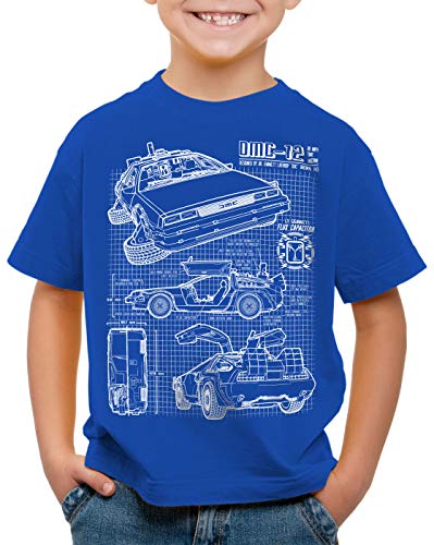 style3 DMC-12 Blaupause T-Shirt Kinder, Farbe:Blau, Größe:116 von style3
