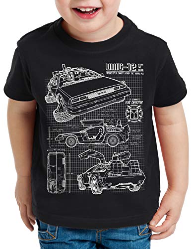 style3 DMC-12 Blaupause T-Shirt Kinder, Farbe:Schwarz, Größe:116 von style3