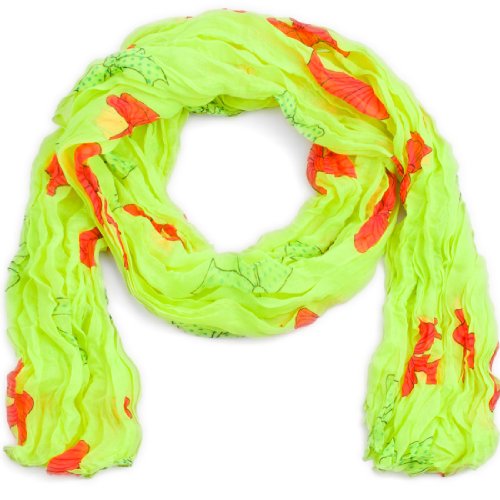 style3 Damen Schal leicht und schmal in Japan-Design mit Schleifenmuster Damenschal Sommer-Schal One size, SCHAL Farbe:Neon-Gelb von style3