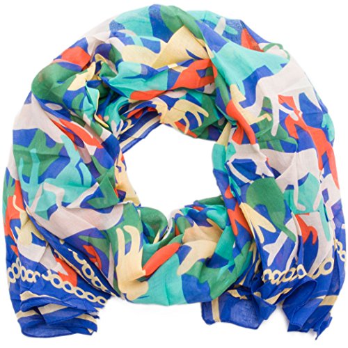 style3 Damen Schal weich und leicht mit stilisierten Pferden aus Baumwolle Halstuch Kopf-Tuch One size, SCHAL Farbe:Blau von style3