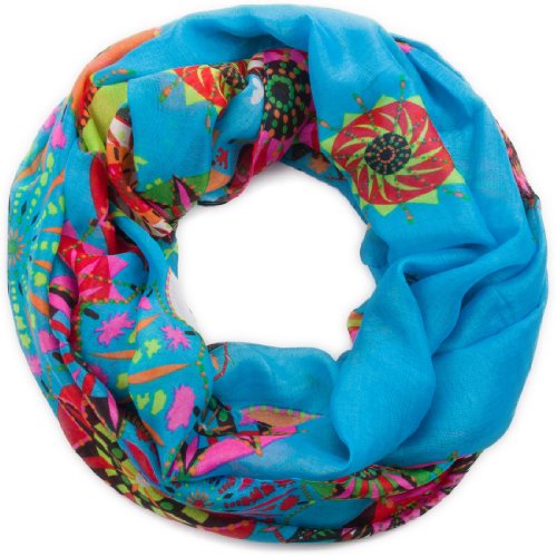 style3 Damen Schal weicher Loop-Schal mit grafischem Ethno-Blumen-Muster One size, SCHAL Farbe:Blau von style3