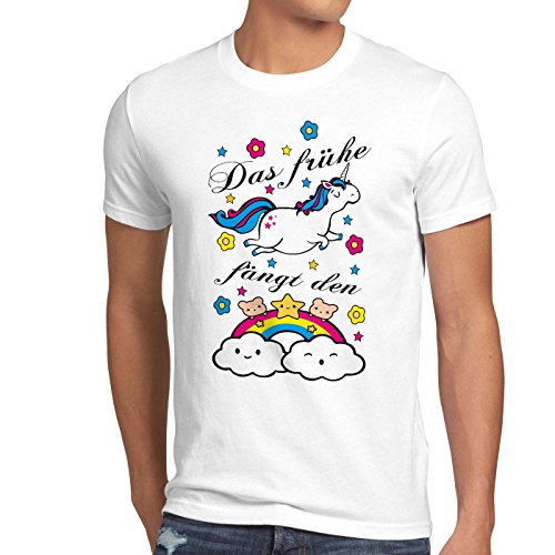 style3 Das frühe Einhorn fängt den Regenbogen Herren T-Shirt, Größe:M;Farbe:Weiß von style3