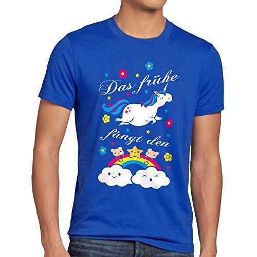 style3 Das frühe Einhorn fängt den Regenbogen Herren T-Shirt, Größe:XL;Farbe:Blau von style3