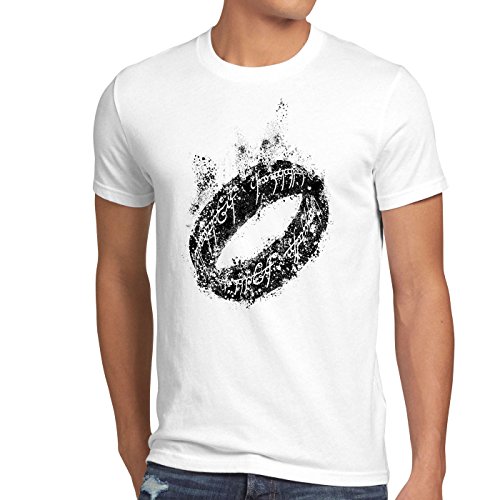 style3 Der Eine Ring Herren T-Shirt Fantasy, Größe:L;Farbe:Weiß von style3