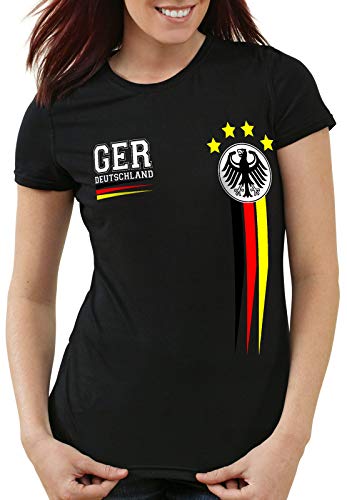 style3 Deutschland EM 2024 Damen T-Shirt Germany Fußball Europameisterschaft Fan Europa Trikot, Farbe:Schwarz, Größe:L von style3