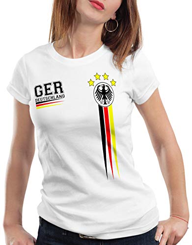style3 Deutschland EM 2024 Damen T-Shirt Germany Fußball Europameisterschaft Fan Europa Trikot, Farbe:Weiß, Größe:L von style3