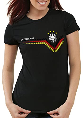 style3 Deutschland EM 2024 Damen T-Shirt Germany Fußball Europameisterschaft Fan Europa 24 Trikot, Farbe:Schwarz, Größe:L von style3