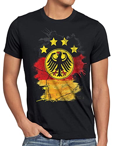 style3 Deutschland Wappen EM 2024 Herren T-Shirt Fußball Europameisterschaft Trikot Germany Bundes-Adler WM, Größe:5XL, Farbe:Schwarz von style3