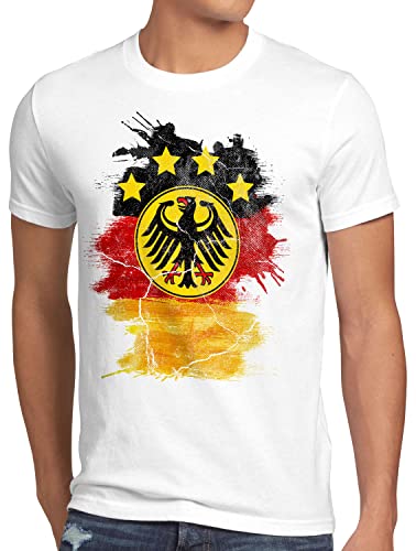 style3 Deutschland Wappen EM 2024 Herren T-Shirt Fußball Europameisterschaft Trikot Germany Bundes-Adler WM, Größe:XL, Farbe:Weiß von style3