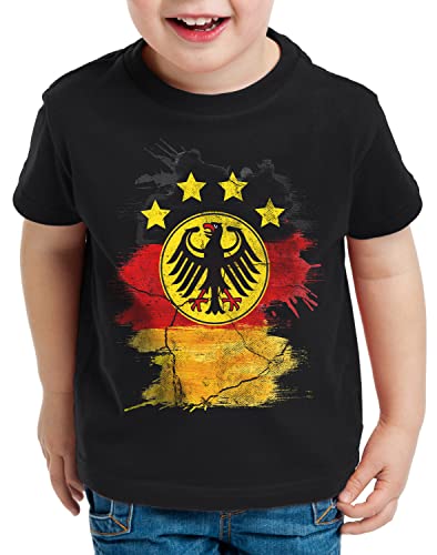 style3 Deutschland Wappen Kinder T-Shirt Fußball Europameisterschaft Trikot Germany Bundes-Adler WM EM 2020, Farbe:Schwarz, Größe:152 von style3