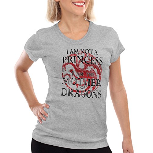 style3 Drachenmutter Damen T-Shirt Mother of Dragons Khaleesi, Farbe:Grau meliert, Größe:M von style3