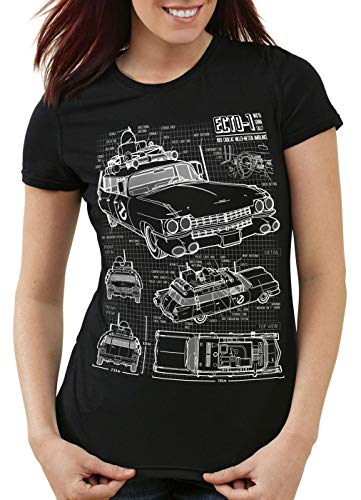 style3 ECTO-1 Blaupause Damen T-Shirt geisterjäger, Farbe:Schwarz, Größe:L von style3