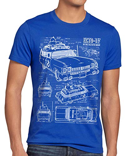 style3 ECTO-1 Blaupause Herren T-Shirt geisterjäger, Größe:4XL, Farbe:Blau von style3