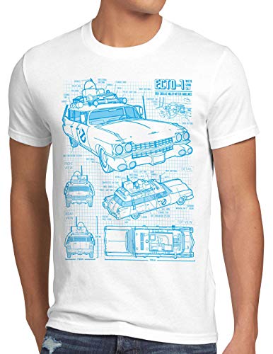 style3 ECTO-1 Blaupause Herren T-Shirt geisterjäger, Größe:M, Farbe:Weiß von style3