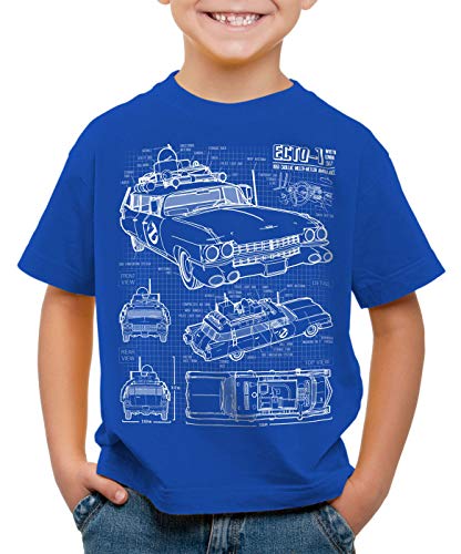 style3 ECTO-1 Blaupause Kinder T-Shirt geisterjäger, Farbe:Blau, Größe:128 von style3