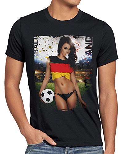 style3 EM 2024 Soccer Girl Herren T-Shirt Fußball Europameisterschaft Trikot Deutschland Schwarz, Größe:L, Land:Deutschland von style3