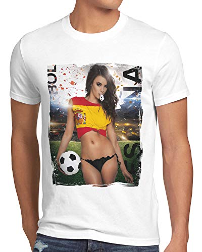 style3 EM 2022 Soccer Girl Herren T-Shirt Fußball Europameisterschaft Trikot Germany Weiss WM, Größe:XL, Land:Spanien von style3