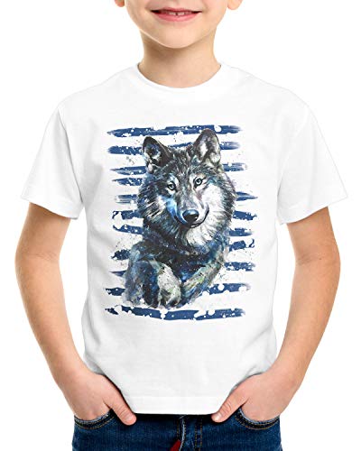 style3 Einsamer Wolf T-Shirt für Kinder Rudel Wald Wildnis Forst, Größe:128 von style3