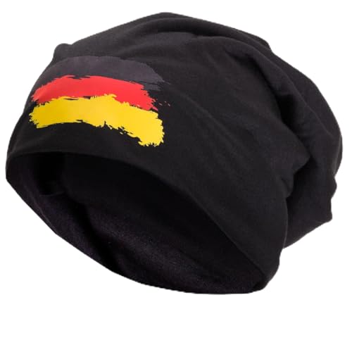 style3 Fan Slouch Beanie mit Nationalfarben verschiedener Länder Mütze aus weichem Jersey Unisex EM WM Olympia Veranstaltungen, Farbe:Deutschland Popart von style3