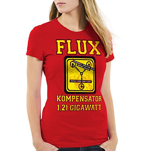 style3 Flux Kompensator Damen T-Shirt McFly Game Gamer Zukunft Zurück Zeitreise, Farbe:Rot;Größe:2XL von style3