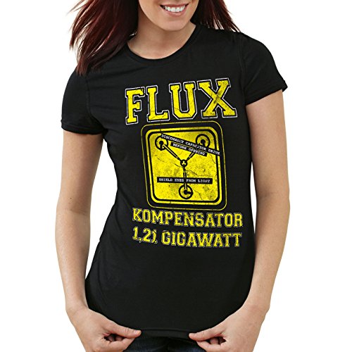 style3 Flux Kompensator Damen T-Shirt McFly Game Gamer Zukunft Zurück Zeitreise, Farbe:Schwarz;Größe:S von style3