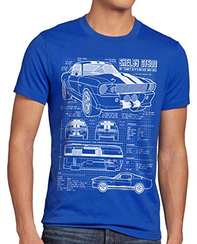 style3 GT 500 Blaupause T-Shirt Herren mus-Tang, Größe:L, Farbe:Blau von style3
