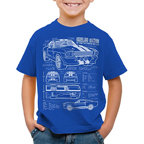 style3 GT 500 Blaupause T-Shirt Kinder Mustang, Farbe:Blau;Größe:128 von style3