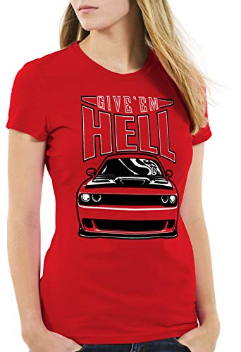 style3 Give em Hell Damen T-Shirt Muscle car Hellcat v8 Challenger, Größe:M von style3