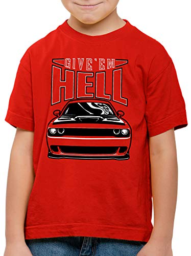 style3 Give em Hell T-Shirt für Kinder Muscle car Hellcat v8 Challenger, Größe:116 von style3