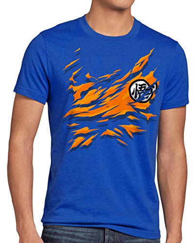 style3 Goku Brust T-Shirt Herren Son-Goku Dragon z super Saiyan Turtle Ball, Größe:5XL, Farbe:Blau von style3