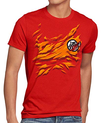 style3 Goku Brust T-Shirt Herren Son-Goku Dragon z super Saiyan Turtle Ball, Größe:M, Farbe:Rot von style3