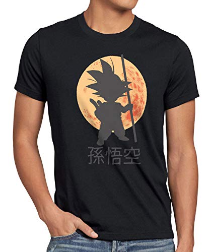 style3 Goku Dragon Moonlight Herren Anime T-Shirt Ball Mond Gohan Jung Dojo Son Drache Young, Größe:4XL, Farbe:Schwarz von style3