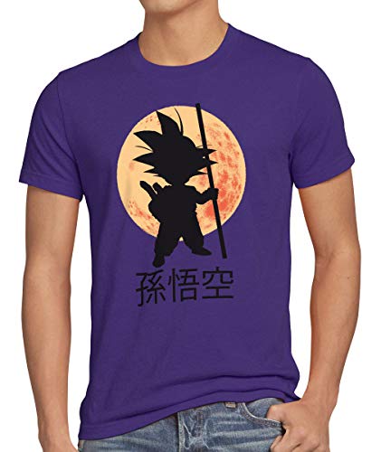 style3 Goku Dragon Moonlight Herren Anime T-Shirt Ball Mond Gohan Jung Dojo Son Drache Young, Größe:L, Farbe:Lila von style3