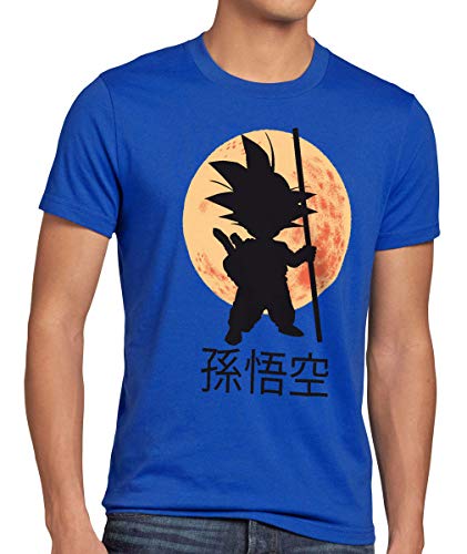 style3 Goku Dragon Moonlight Herren Anime T-Shirt Ball Mond Gohan Jung Dojo Son Drache Young, Größe:XL, Farbe:Blau von style3