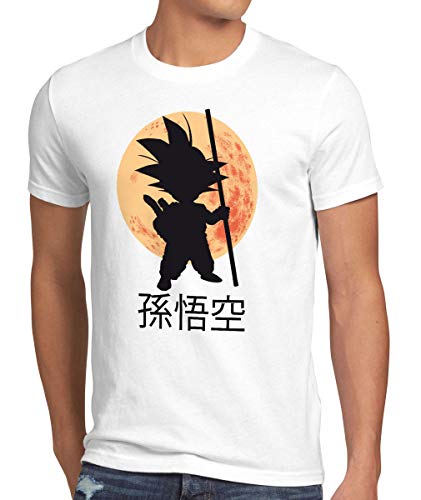 style3 Goku Dragon Moonlight Herren Anime T-Shirt Ball Mond Gohan Jung Dojo Son Drache Young, Größe:M, Farbe:Weiß von style3