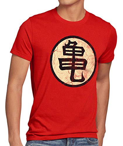 style3 Goku Roshis Turtle School Herren T-Shirt Anime Manga Dojo Kame Roshi House Meister Training, Größe:5XL, Farbe:Rot von style3