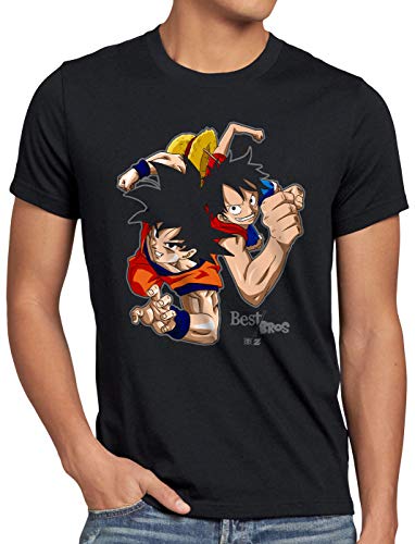 style3 Goku Ruffy - Best Bro's Herren T-Shirt Strohhut z Saiyan, Größe:M, Farbe:Schwarz von style3