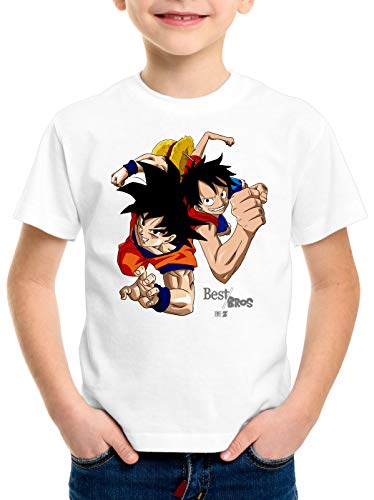 style3 Goku Ruffy - Best Bro's T-Shirt für Kinder Strohhut z Saiyan, Farbe:Weiß, Größe:104 von style3