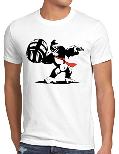 style3 Graffiti Kong Herren T-Shirt Donkey pop Art Banksy Geek SNES Nerd Gamer, Größe:3XL, Farbe:Weiß von style3