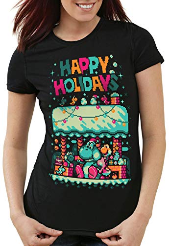 style3 Happy Holidays Sweater Damen T-Shirt 16Bit Xmas Pulli Weihnachtsbaum, Größe:M von style3
