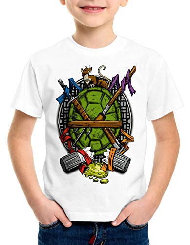 style3 Hero Turtle T-Shirt für Kinder Turtles Teenage schildkröte Comic Mutant, Farbe:Weiß, Größe:140 von style3