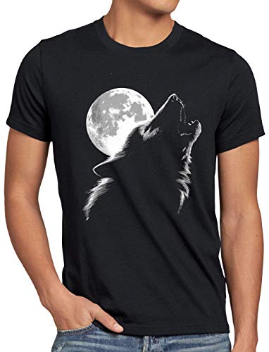 style3 Heulender Wolf bei Vollmond Herren T-Shirt Rudel Wald, Größe:L von style3