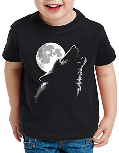 style3 Heulender Wolf bei Vollmond T-Shirt für Kinder Rudel Wald, Größe:140 von style3