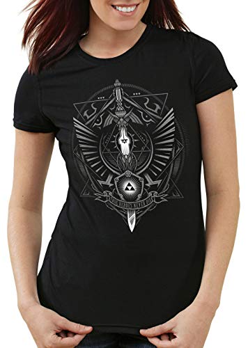 style3 Hyrule Wappen Damen T-Shirt link Gamer, Farbe:Schwarz, Größe:S von style3